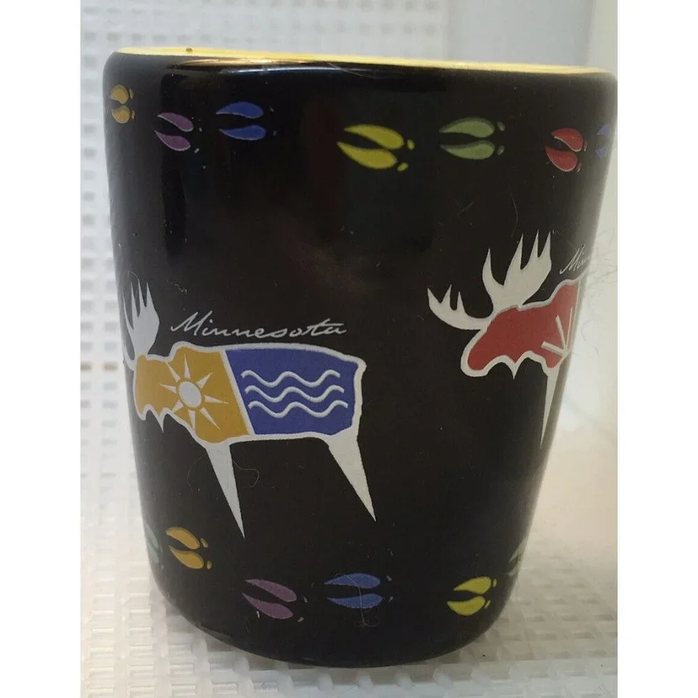 Collectible Minnesota Moose Souvenir Shot Glass Glazed Black Ceramic Porcelain
